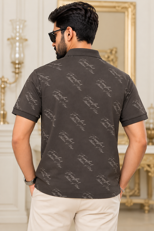 Premium Printed Polo Shirt – Charcoal