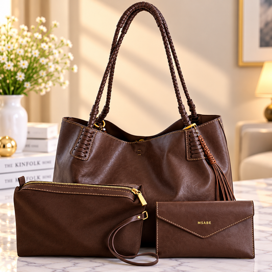 Premium Braided-Handle Shoulder Bag Set 3 piece