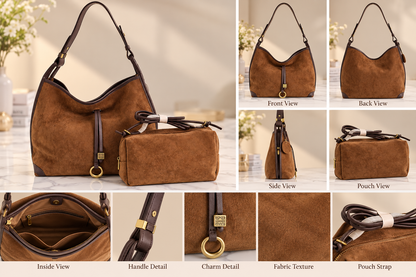 Suede Hobo Bag with Matching Pouch