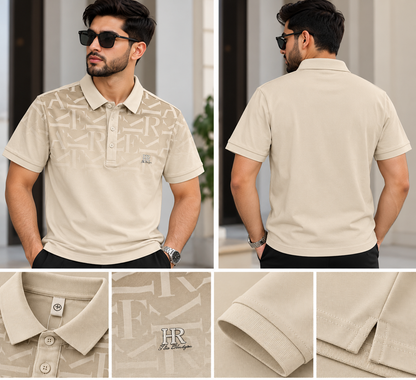Premium Monogram Polo Shirt – Beige