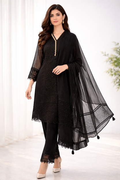 Elegant Black Organza 3-Piece Suit