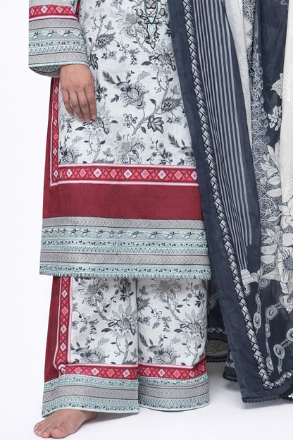 Embroidered Lawn 3-Piece Suit with Lawn Dupatta