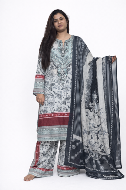Embroidered Lawn 3-Piece Suit with Lawn Dupatta