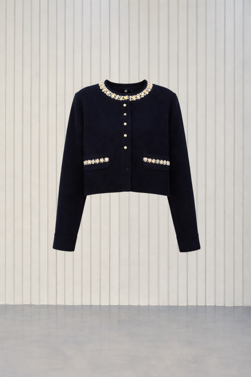 Pearl Embellished Knit Cropped Jacket