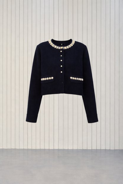 Pearl Embellished Knit Cropped Jacket