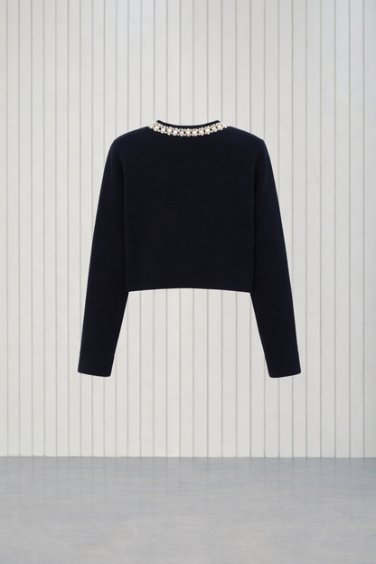Pearl Embellished Knit Cropped Jacket