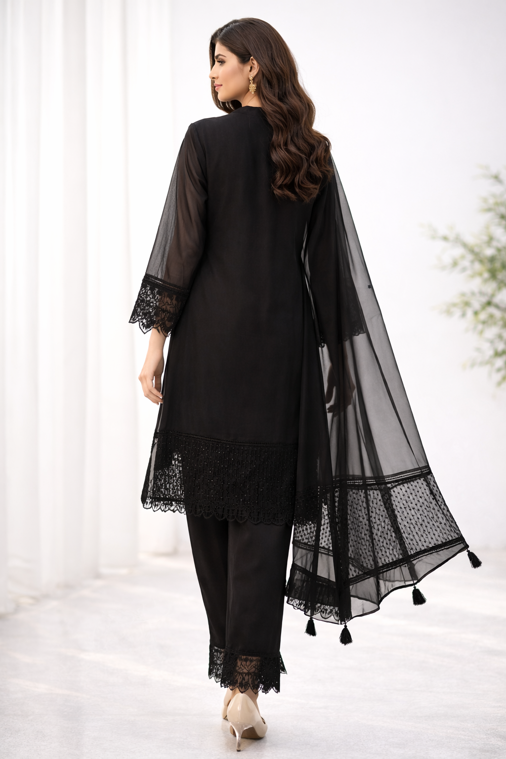 Elegant Black Organza 3-Piece Suit