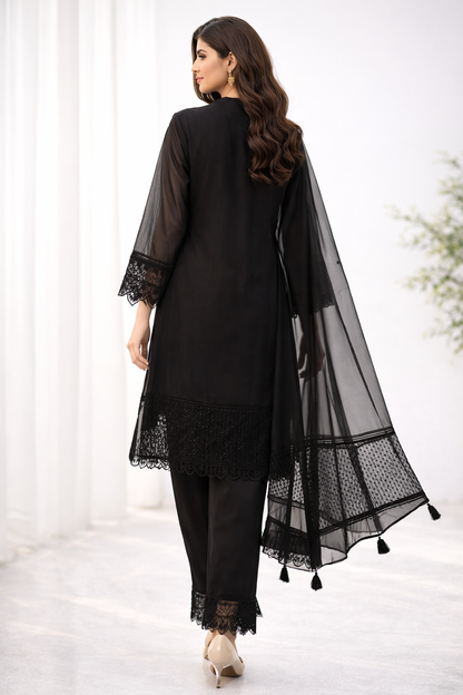 Elegant Black Organza 3-Piece Suit