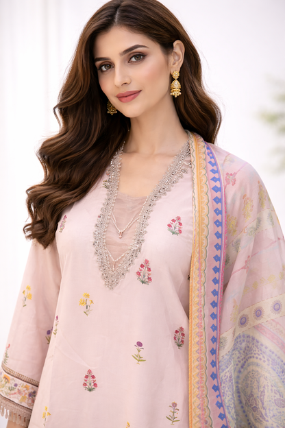 Pastel Pink Embroidered Silk 3-Piece Suit