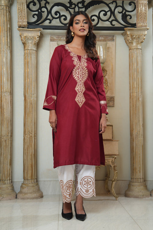 Embroidered khaddi Silk One Piece