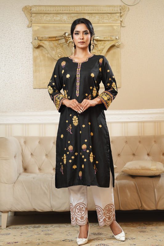 Embroidered khaddi Silk One Piece