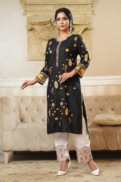 Embroidered khaddi Silk One Piece
