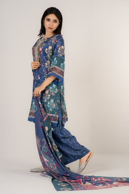 Classic Blue Floral Printed 3 Pcs Set