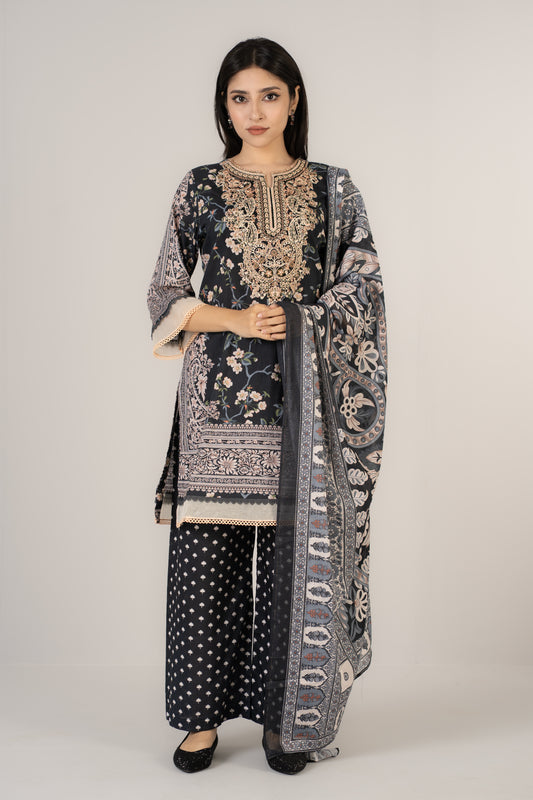 Printed Black 3 Pcs Set