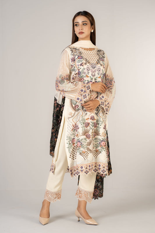 Gorgeous Lvory Luxury Chiffon 3 Pcs Set
