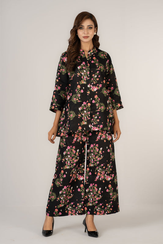 Black Mystic Floral Premium Linen Co-ords Set