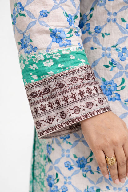 Mint Green & Sky Blue Floral Embroidered 3-Piece lawn Suit