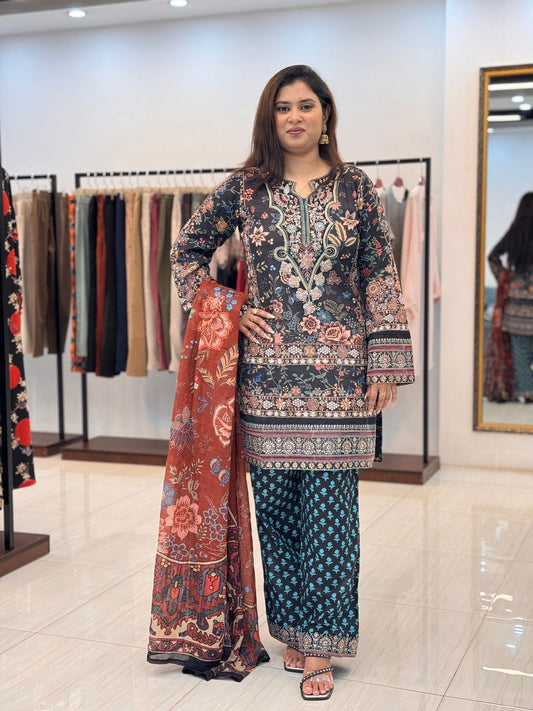 Zubeida Grace – Printed & Embroidered 3 Piece Set
