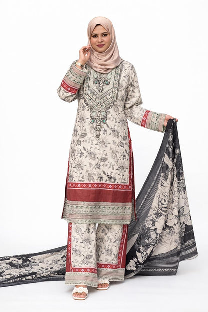 Embroidered Lawn 3-Piece Suit with Lawn Dupatta
