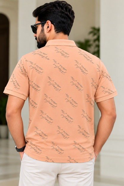 Premium Printed Polo Shirt – Peach