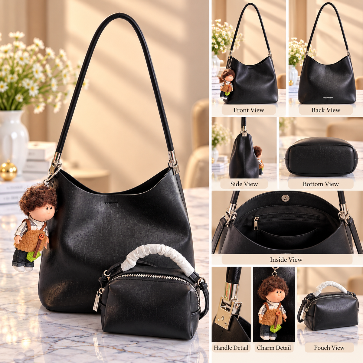 Premium Black Shoulder Bag Set