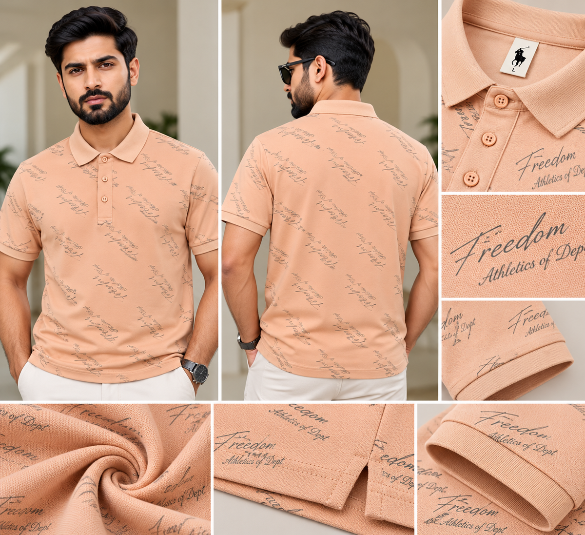 Premium Printed Polo Shirt – Peach