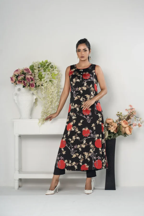 Rasheeda Glow – Full-Sleeve Royal Silk Long Dress with All-Over Artistic Print | BenBerg - Image 2