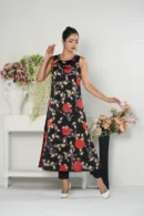 Rasheeda Glow – Full-Sleeve Royal Silk Long Dress with All-Over Artistic Print | BenBerg