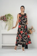 Rasheeda Glow – Full-Sleeve Royal Silk Long Dress with All-Over Artistic Print | BenBerg