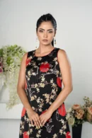 Rasheeda Glow – Full-Sleeve Royal Silk Long Dress with All-Over Artistic Print | BenBerg