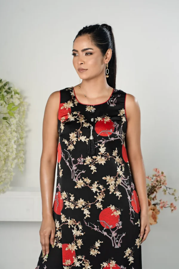 Rasheeda Glow – Full-Sleeve Royal Silk Long Dress with All-Over Artistic Print | BenBerg