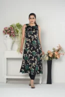 Rasheeda Glow – Full-Sleeve Royal Silk Long Dress with Signature All-Over Print | BenBerg