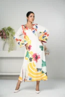Sahar Spark – One-Piece Tropical Silk Long Dress with Bold All-Over Prints | BenBerg