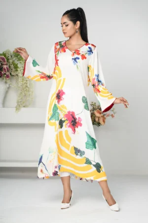 Sahar Spark – One-Piece Tropical Silk Long Dress with Bold All-Over Prints | BenBerg