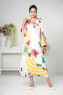 Sahar Spark – One-Piece Tropical Silk Long Dress with Bold All-Over Prints | BenBerg