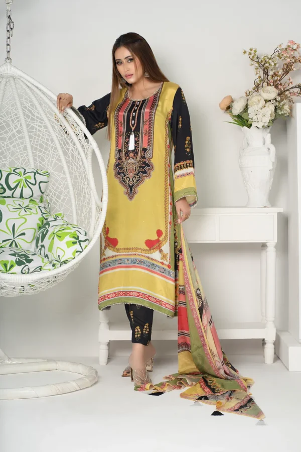 Gulzar Dream – Hand-Embroidered 3-Piece Russian Silk Dress for Festive Elegance | BenBerg - Image 5