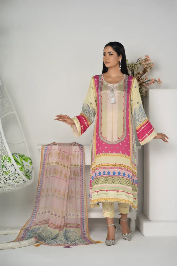 Zarina Glow – Elegant 3-Piece Russian Silk Ensemble with Intricate Embroidery | BenBerg