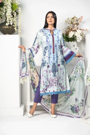Mirha Luxe – 3-Piece Lawn Dress with Digital Print, Embroidery & Cotton Lace | BenBerg