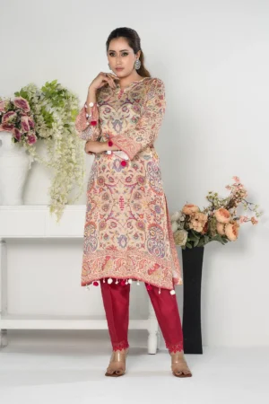 Yasmin Essence – 2-Piece Raw Silk Outfit with Digital Print and Embroidered Pants | BenBerg