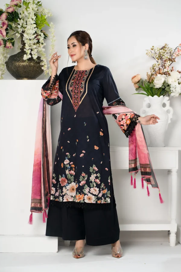 Zubeda Grace – 3-Piece Lawn & Organza Dress with Embroidery and Cotton Lace | BenBerg - Image 3