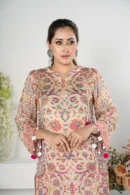 Yasmin Essence – 2-Piece Raw Silk Outfit with Digital Print and Embroidered Pants | BenBerg