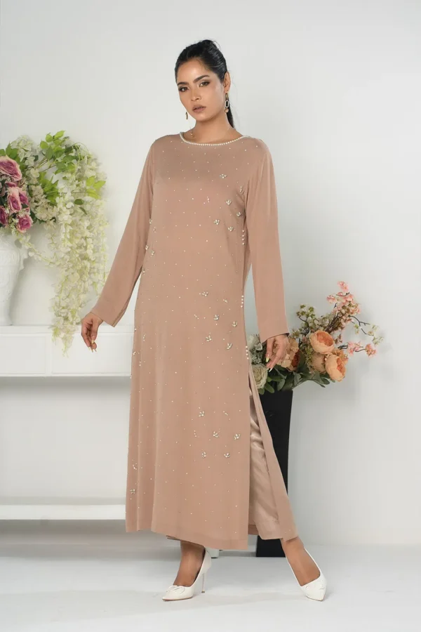 Qamar Shimmer – 2-Piece Cotton Long Dress with All-Over Karchupi Embroidery | BenBerg - Image 2