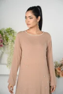 Qamar Shimmer – 2-Piece Cotton Long Dress with All-Over Karchupi Embroidery | BenBerg