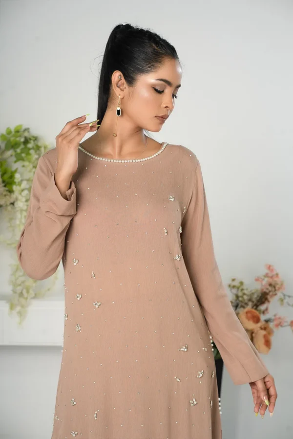 Qamar Shimmer – 2-Piece Cotton Long Dress with All-Over Karchupi Embroidery | BenBerg - Image 7