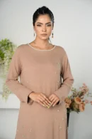 Qamar Shimmer – 2-Piece Cotton Long Dress with All-Over Karchupi Embroidery | BenBerg