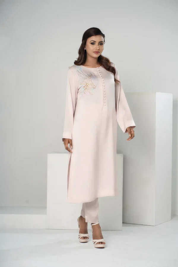 Rabia Moon – 2-Piece Tropical Silk Set with Elegant Karchupi Embroidery | BenBerg - Image 2