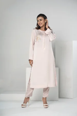 Rabia Moon – 2-Piece Tropical Silk Set with Elegant Karchupi Embroidery | BenBerg
